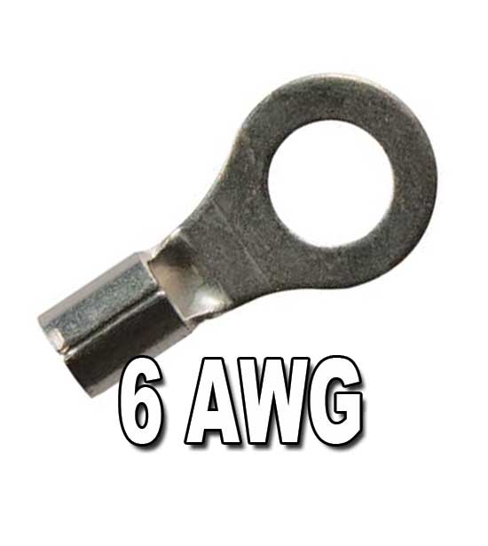 1026H - 6 AWG Non-Insulated Ring Terminals, 5/16" Stud, Qty 4