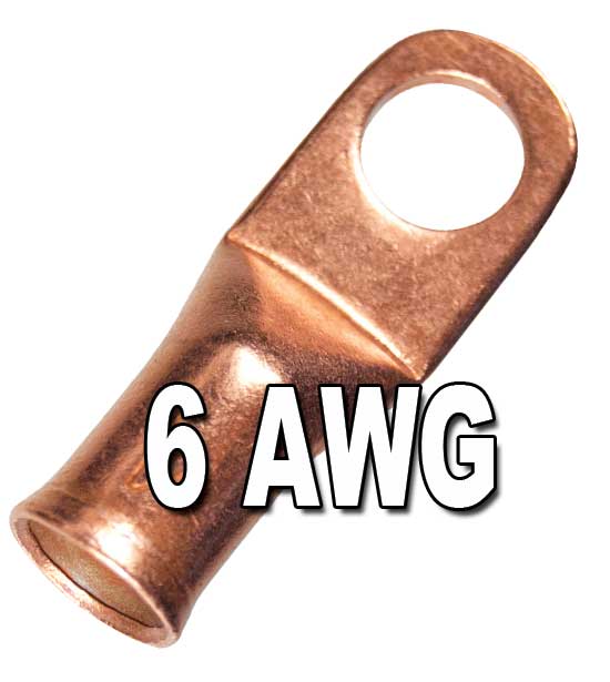 1305F - 6 AWG Seamless Tubular Copper Lugs, 3/8" Stud, Qty 5