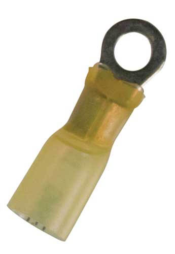 2315J - 12-10 AWG 1/4" Stud Yellow CS Heat Shrink Ring Terminal 4 Pc