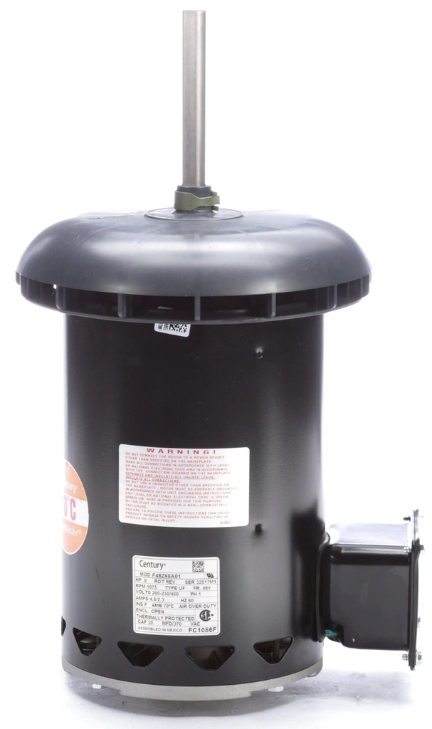 FC1086F - HEATMASTER Condenser Fan Motor 0.8HP 1-Ph 60Hz 200-230/460V 1075 RPM 1-Spd 48-Frm OPEN