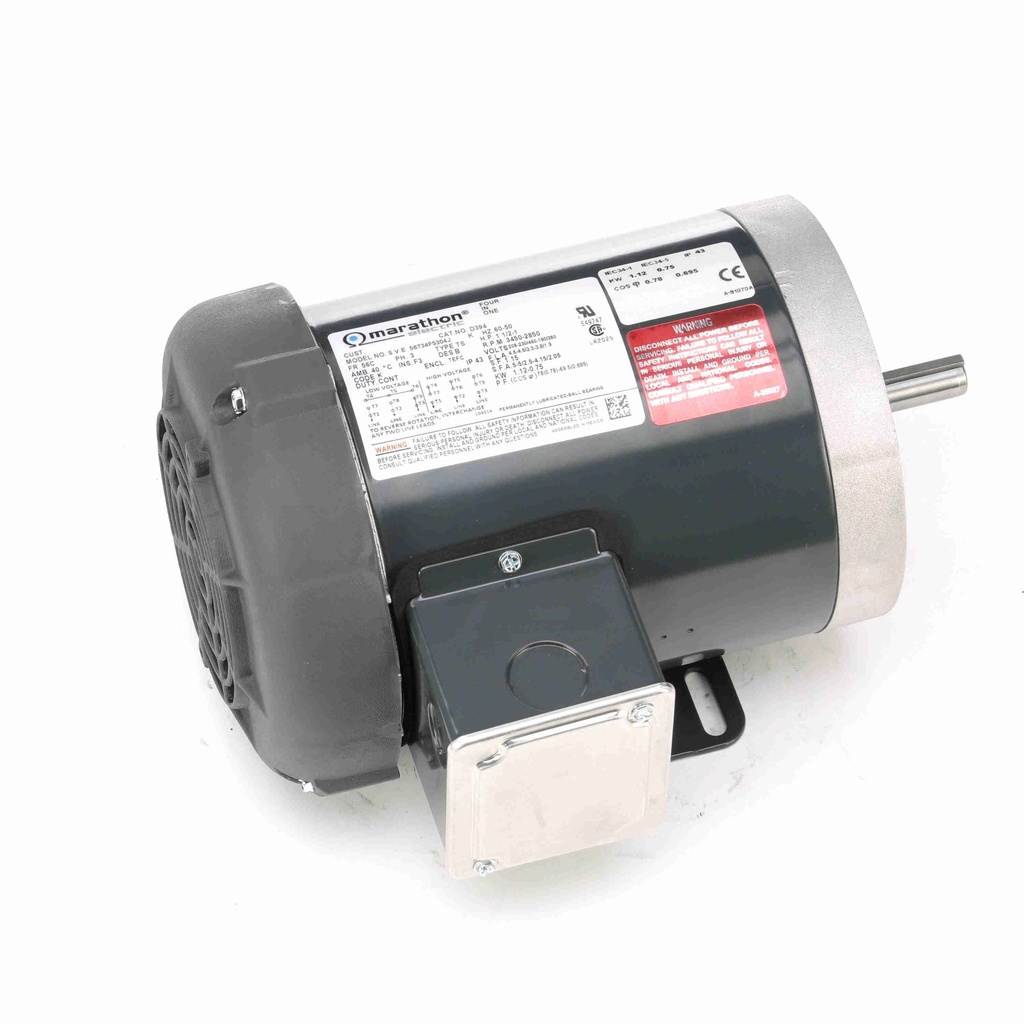 D394A - General Purpose Motor 1.5HP 3 Ph 60Hz 208-230/460V 3600RPM 56C Frame TEFC