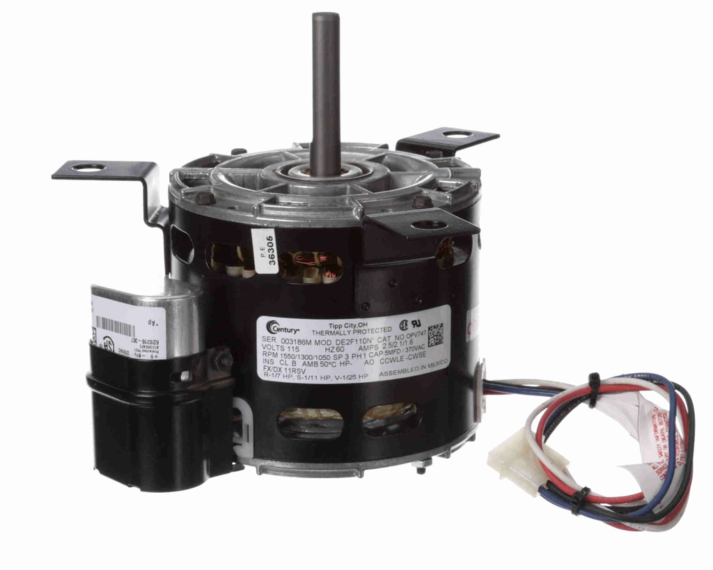 OPV747 - Century OEM Replacement Motor, 1/7, 1/11, 1/25 HP, 1 Ph, 60 Hz, 115 V, 1550/1300/1050 RPM, 3 Speed, 42 Frame, OPEN